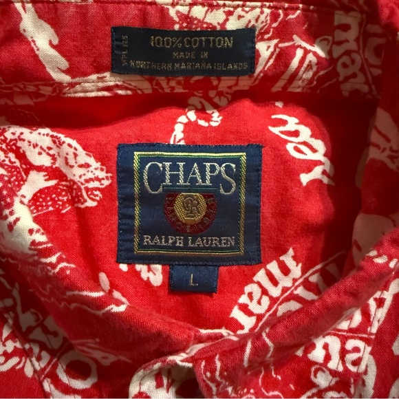Vintage Chaps Ralph Lauren Red Aloha Hawaiian Shirt Sea Life Holiday - Picture 4 of 4